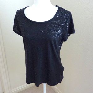 Calvin Klein Sequin Top Short Sleeve Black Large